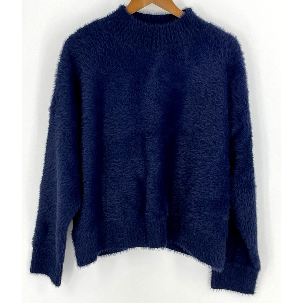 Altard State Women's Size XL Pullover Mock Neck Sweater Fuzzy Navy